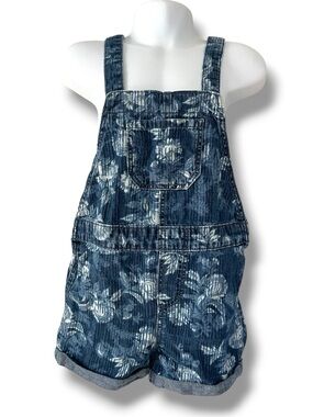 OshKosh B’gosh 4T Floral Denim Overalls Shortfall’s Print Short Kids Y2K 90s